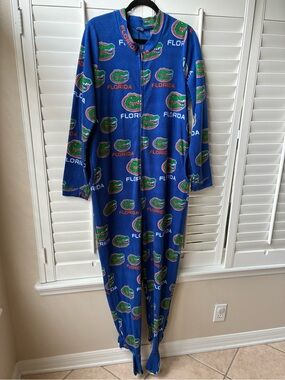 UF Florida Gators Blue All-Over Logo Onesie footie Pajamas cozy college
